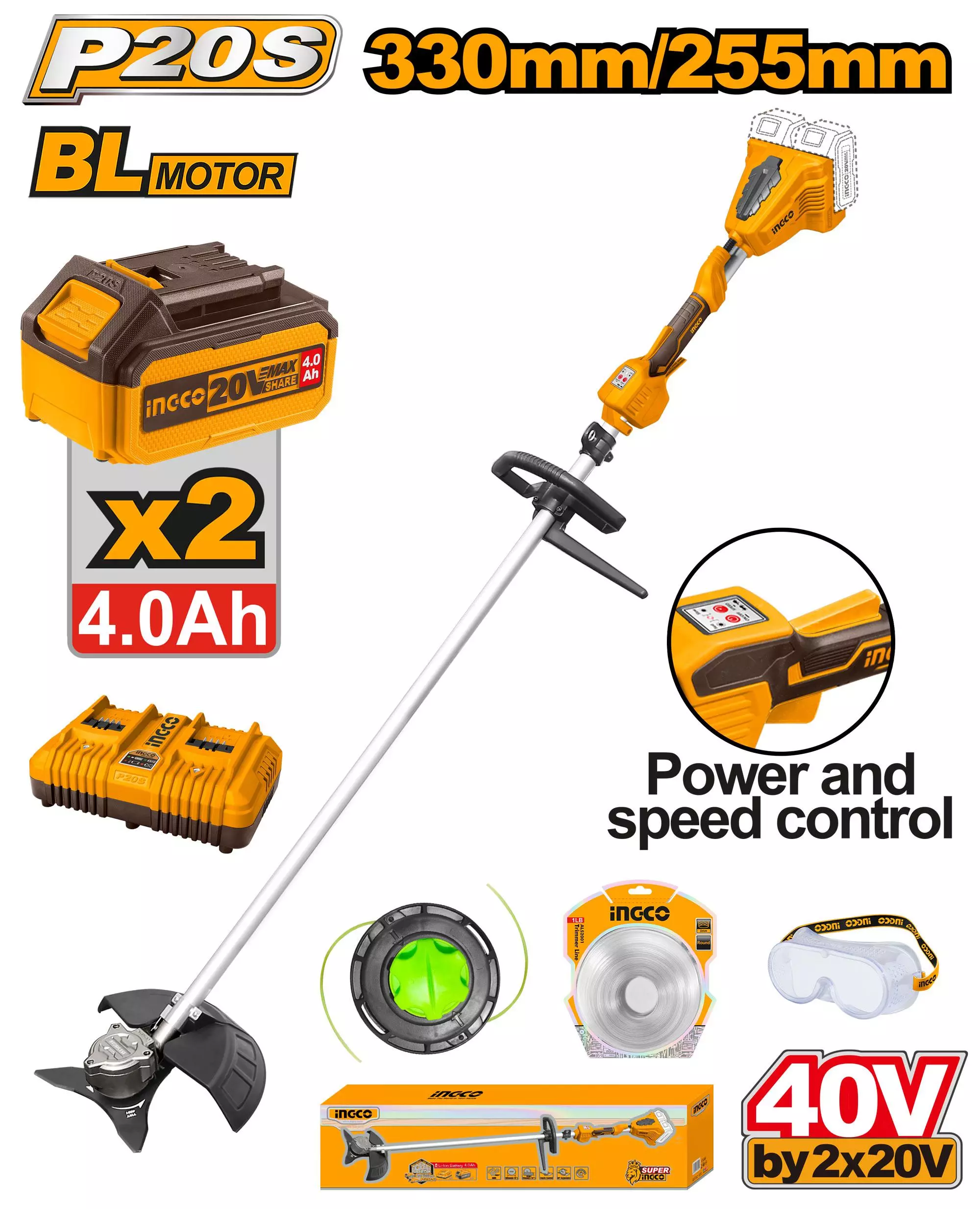 INGCO Akkumulyatorlu ot biçən çiyinə taxılan, CSTLI200285