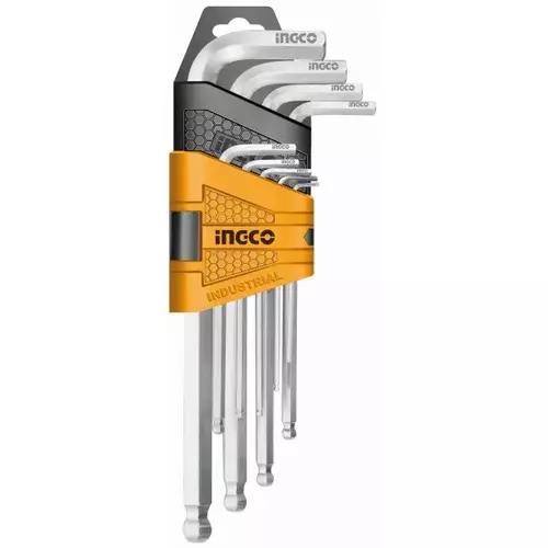 INGCO Altıbucaq Açar Dəsti qısa Qollu Cr-V, 9 əd, 1.5–10mm, HHK12091