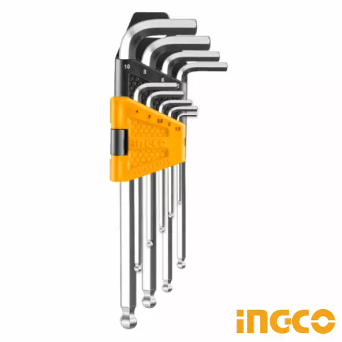 INGCO Altıbucaq Açar Dəsti Uzun Qollu Cr-V, 9 əd, 1.5–10mm, HHK12092