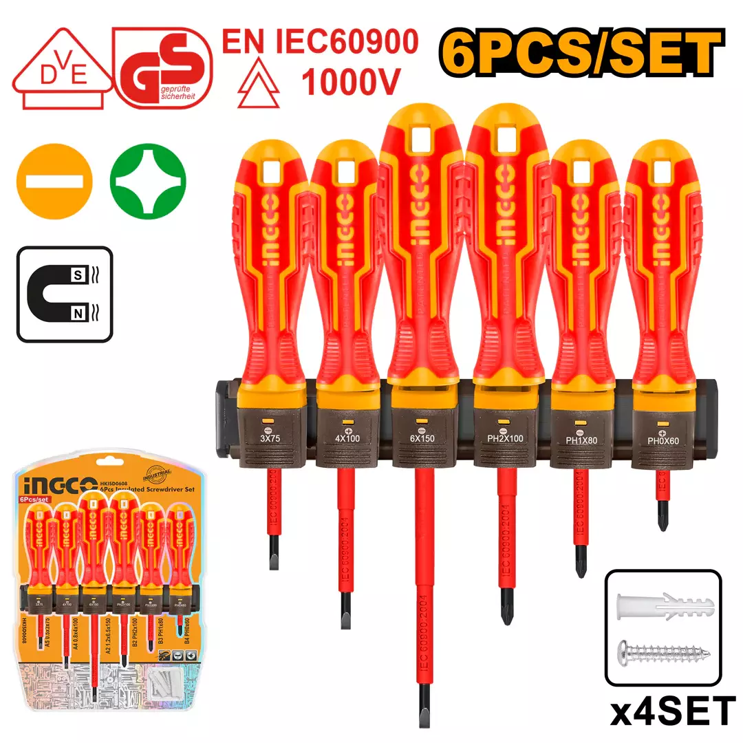 INGCO İzolyasiyalı Otvyortka Dəsti 1000V VDE Cr-V, 6 əd, HKISD0608