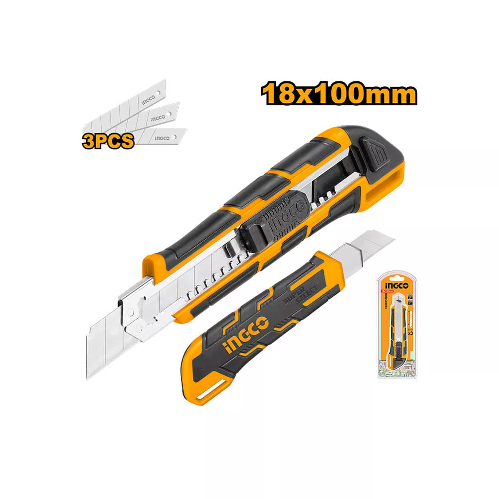 INGCO Kəsici Bıçaq (Snap-Off) 3 əd SK5 Bıçaqlı, 18×100 mm, HKNS28035