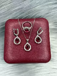 Gümüş dəst 925 əyar Damla motivli zirkon qaşlı, 11.24gr, GB_CD9517