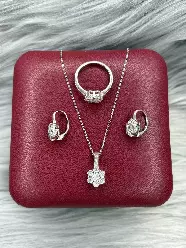 Gümüş dəst 925 əyar zirkon qaşlı, üzük, boyunbağı, 10.23gr, GB_CD9649