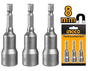 INGCO Maqnitli qayka ucluqları dəsti (impact üçün), 8 mm × 65 mm, 3 ədəd – AMN0831