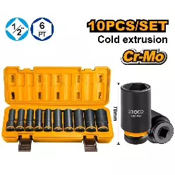 INGCO Dərin Zərbə Başlıq Dəsti Cr-Mo, 1/2", 10 əd, HKISSD12102L